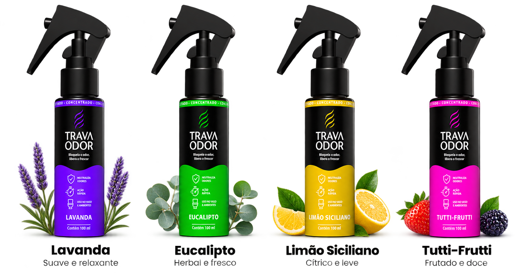 Aromas Trava Odor: Lavanda, Eucalipto, Limão Siciliano e Tutti-Frutti